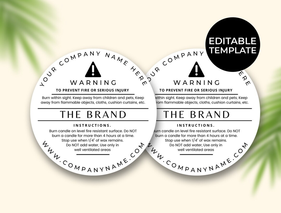 100% Editable Candle Warning Label Template, Printable Candle with regard to FREE Printable Candle Warning Labels Template