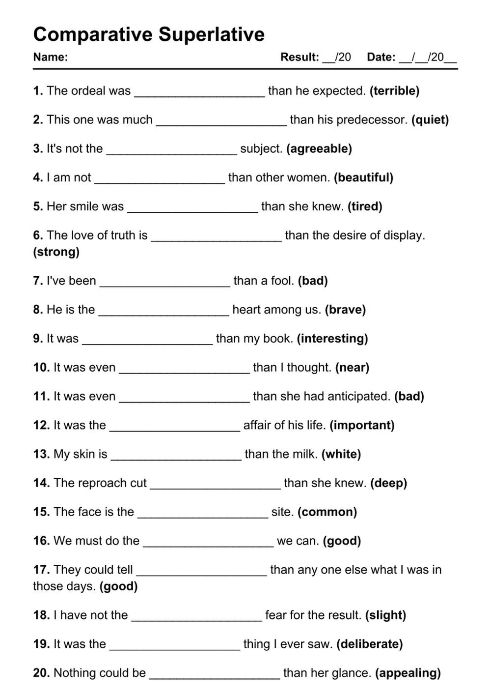 101 Comparative Superlative Pdf Worksheets With Answers - Grammarism with regard to Free Printable Comparative And Superlative Worksheets