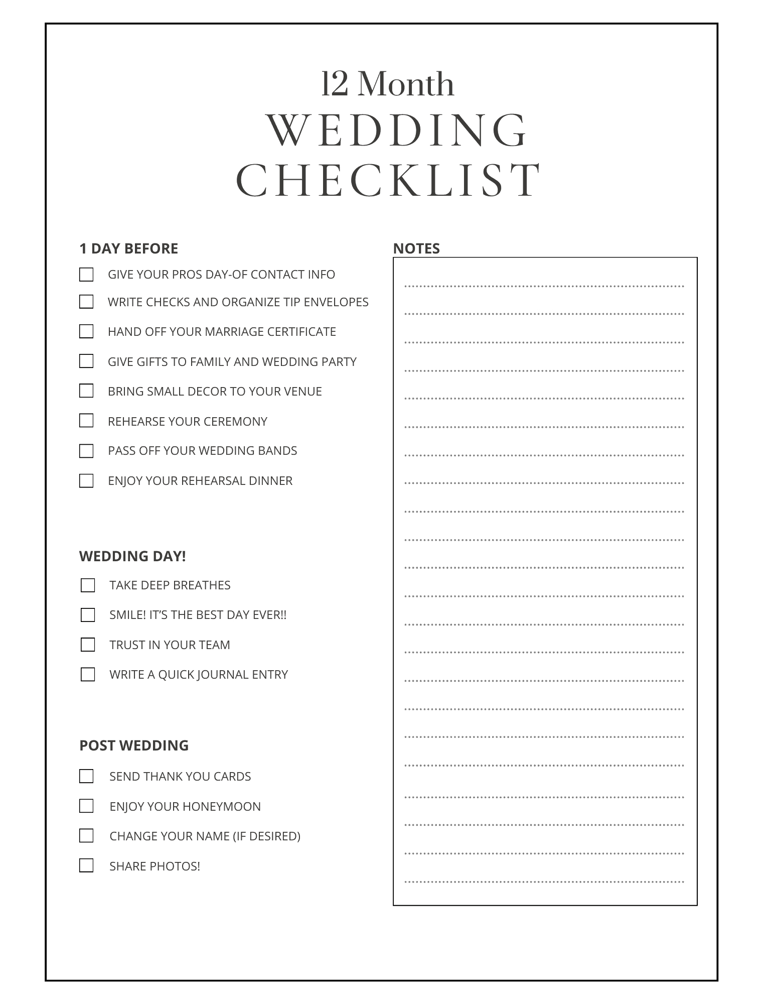 12 Month Wedding Planning Checklist - Free Printable - Party Ideas intended for Free Printable Checklist For Wedding