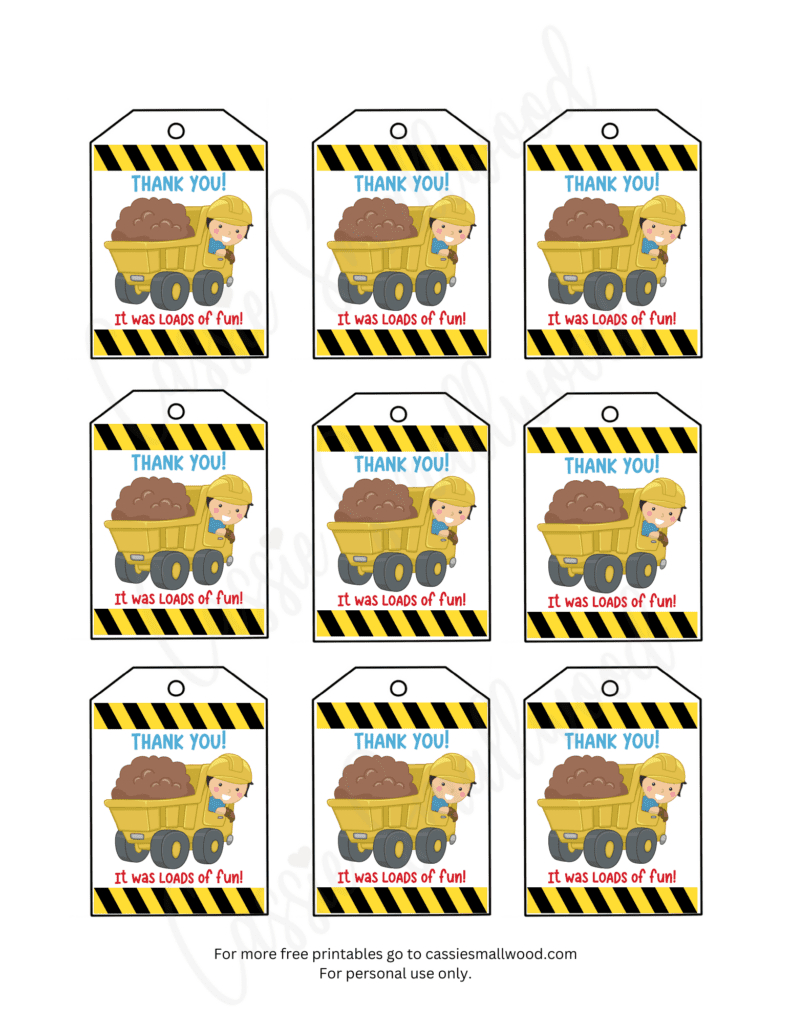 15 Insanely Cute Thank You Tags (Free Printable) - Cassie Smallwood in FREE Printable Construction Thank You Tags