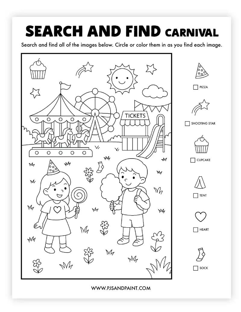18 Free Printable Search And Find Activities - Pjs And Paint for FREE Printable Carnival Worksheets For Preschool