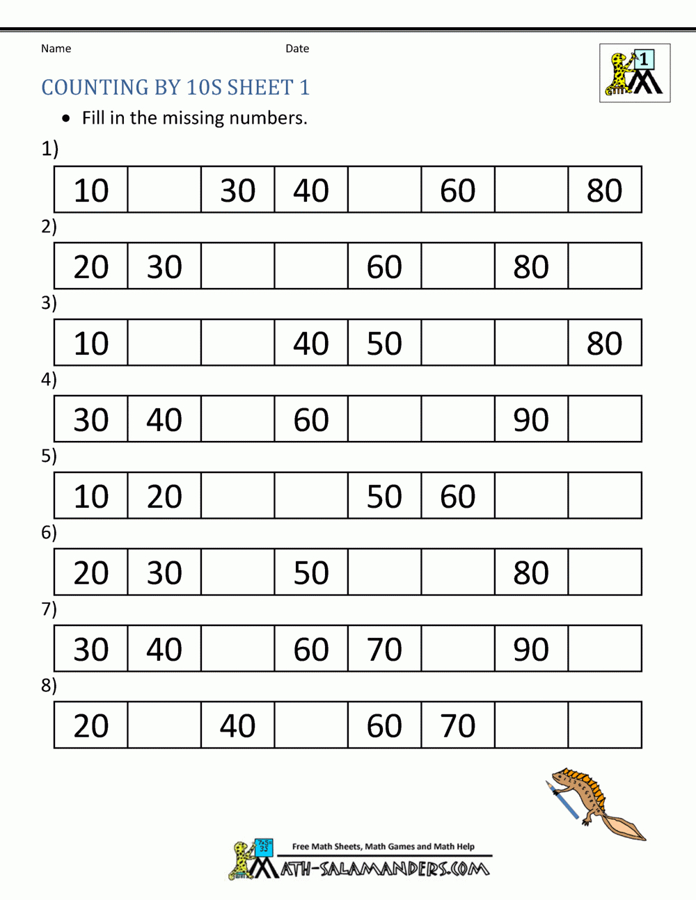 1St Grade Math Worksheets Counting1S And 10S throughout Free Printable Counting By Tens Worksheets