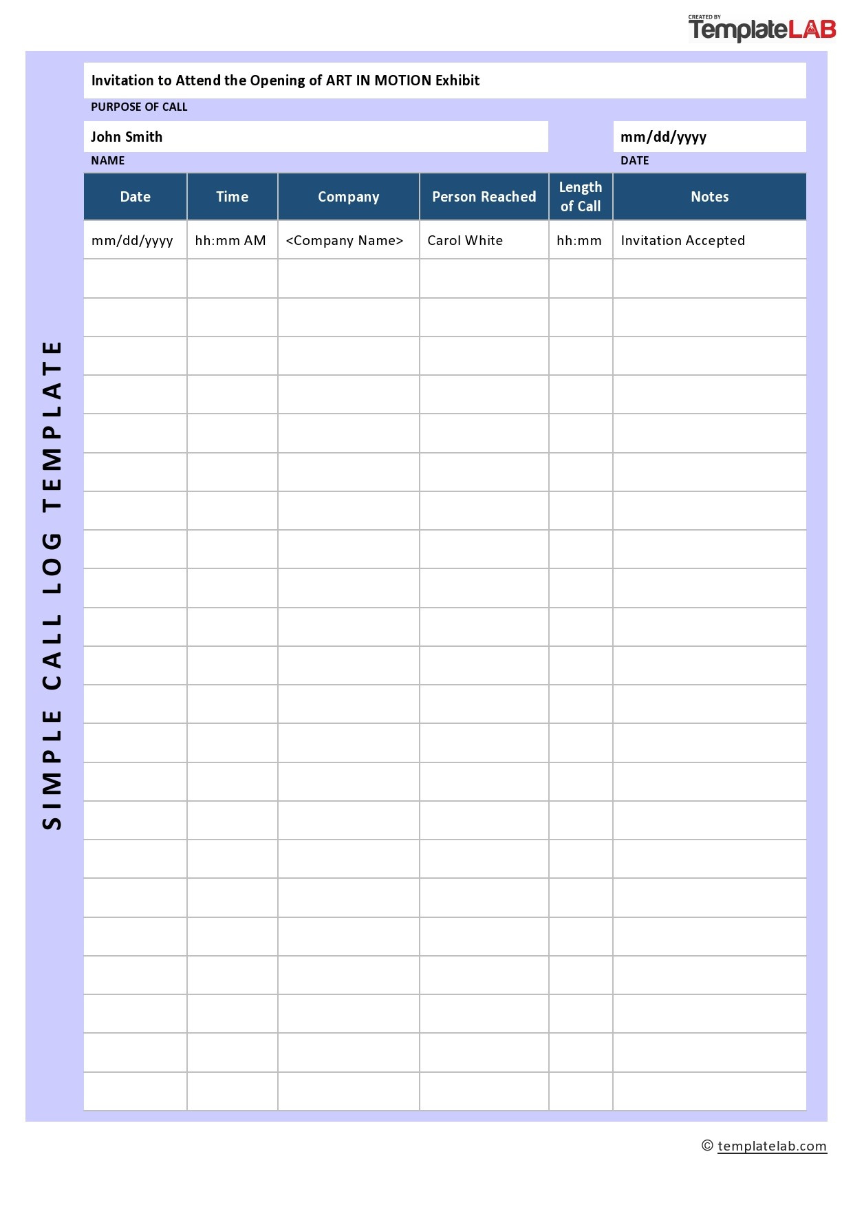 20+ Printable Call Log Templates [Word,Excel,Pdf] - Templatelab with FREE Printable Call Log Sheet