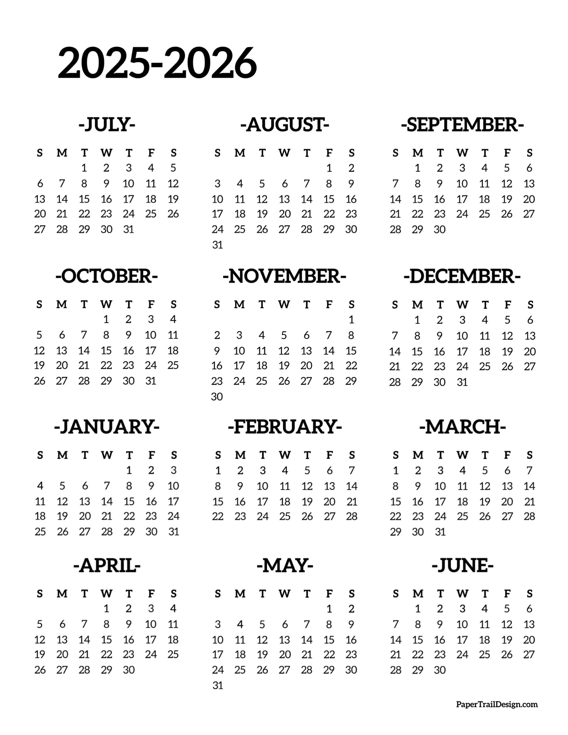 2025-2026 School Year Calendar Free Printable - Paper Trail Design regarding FREE Printable Calendar 2025 and 2026
