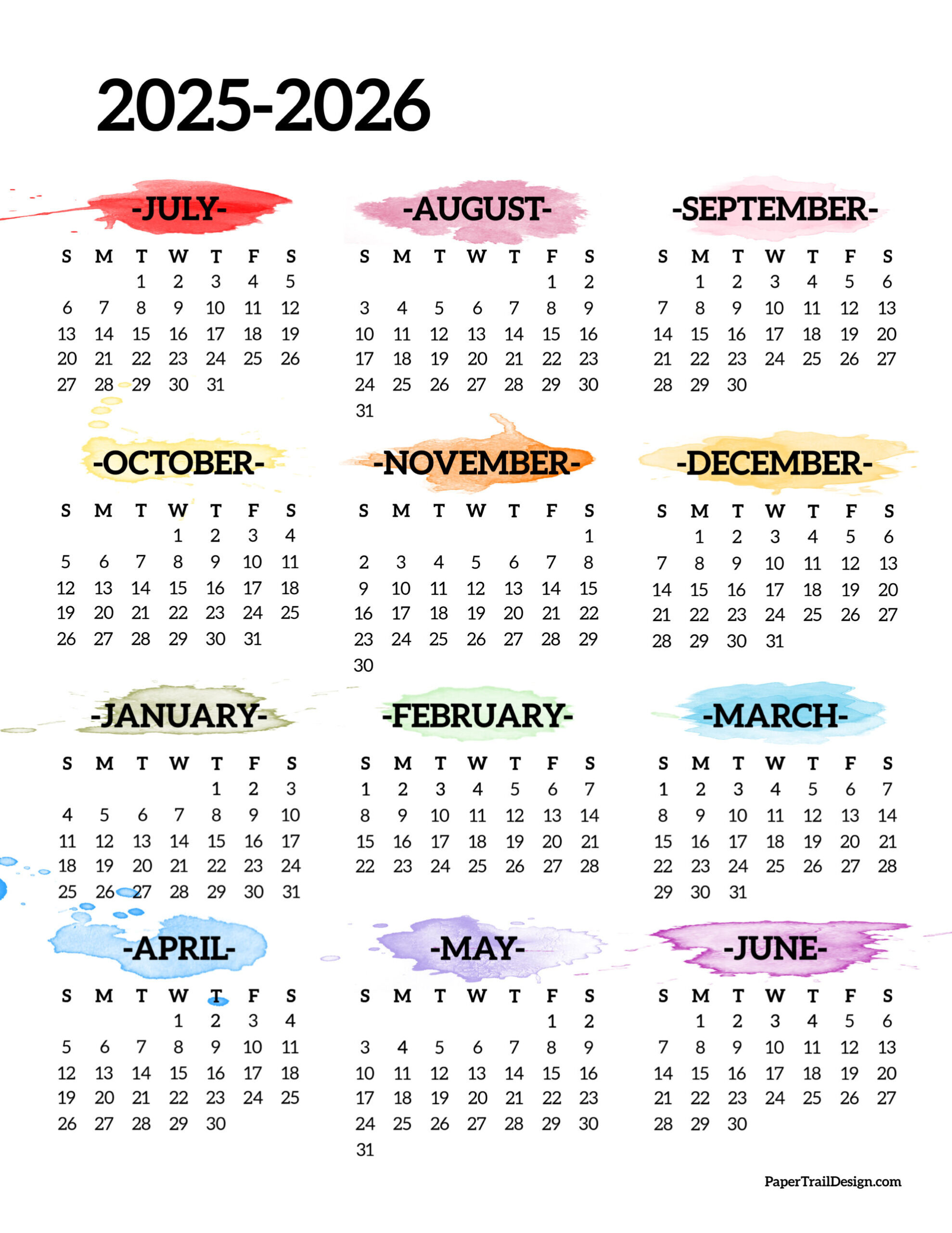 2025-2026 School Year Calendar Free Printable - Paper Trail Design throughout FREE Printable Calendars 2025 and 2026