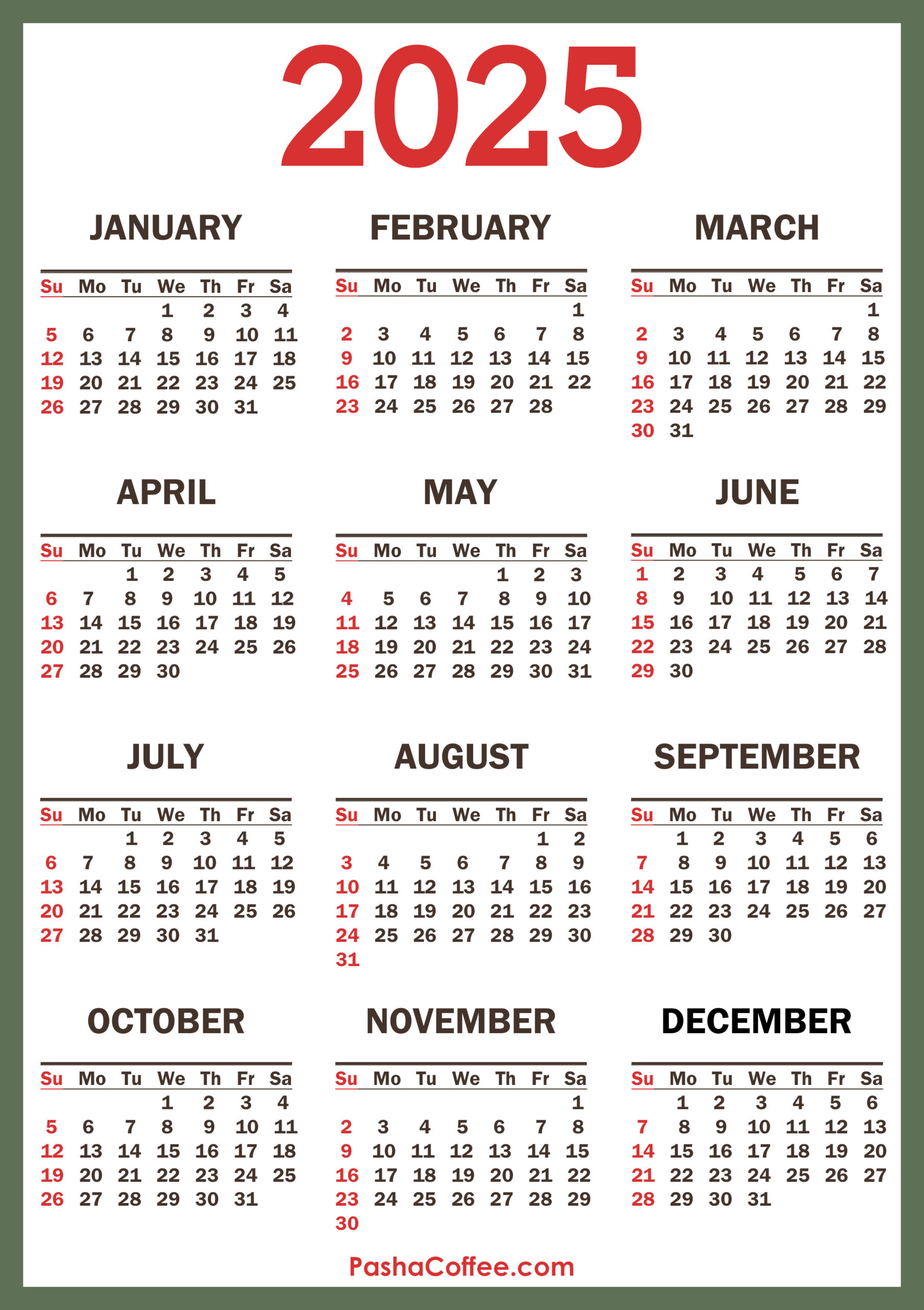 2025 Calendar, Printable Free, Vertical – Pashacoffee pertaining to FREE Printable Calendar 2025 25