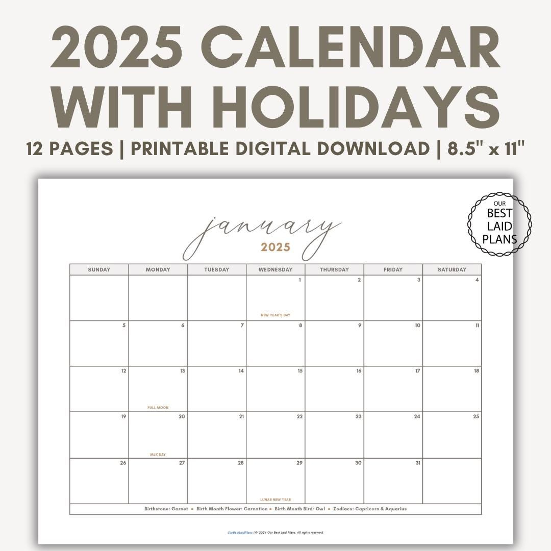 2025 Calendar With Holidays Printable 2025 Calendar With Holidays pertaining to FREE Printable Calendar 2025 Monthly with Holidays