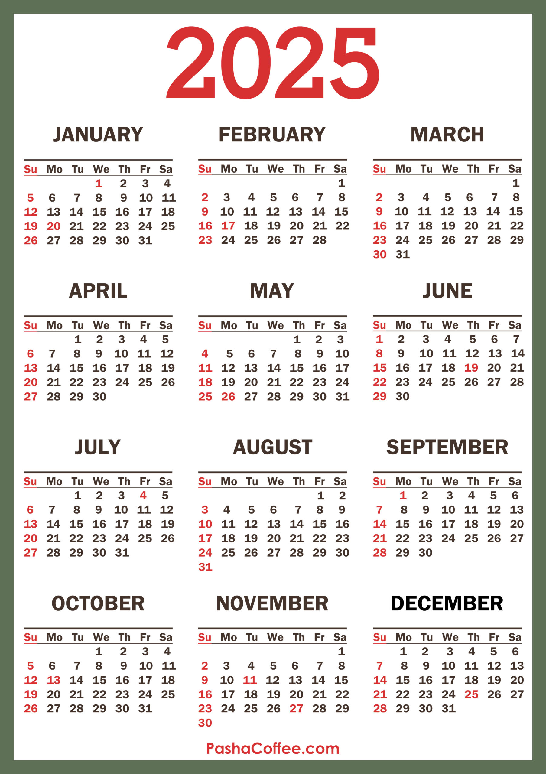 2025 Calendar With Holidays, Printable Free, Vertical in Free Printable Calendar 2025 With Us Holidays