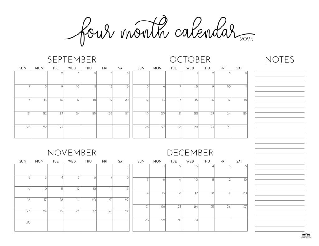 2025 Four Month Calendars - 31 Free Printables | Printabulls throughout Free Printable Calendar 4 Months Per Page
