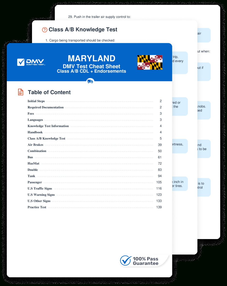 2025 Maryland Dmv Cdl Permit Test Cheat Sheet. 99% Pass Rate! for Free Printable Cdl Study Guide