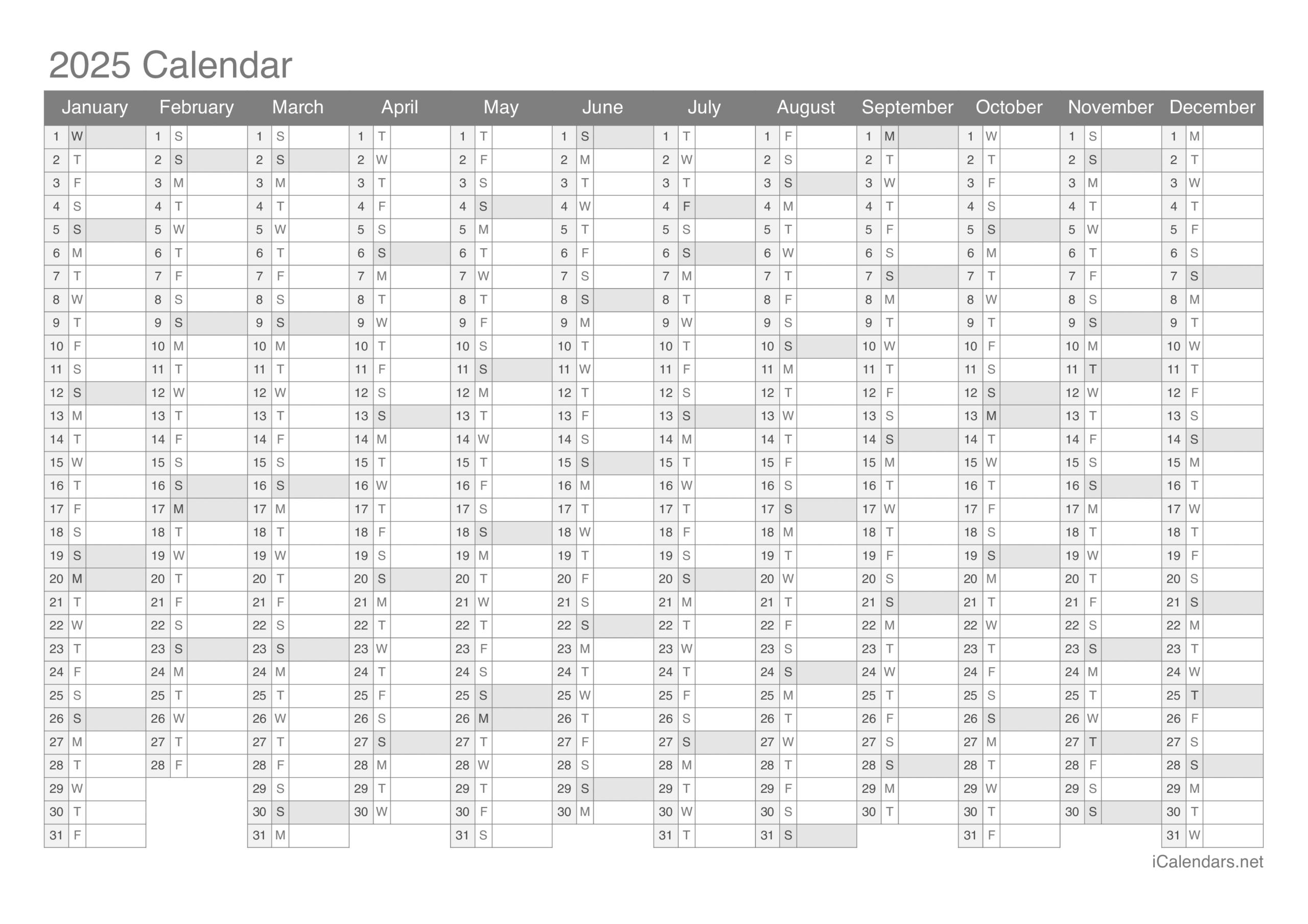2025 Printable Calendar - Pdf Or Excel throughout FREE Printable Calendar 2025 Yearly