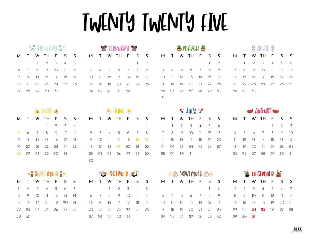 2025 Yearly Calendars - 29 Free Printables | Printabulls throughout Free Printable Calendar Yearly 2025