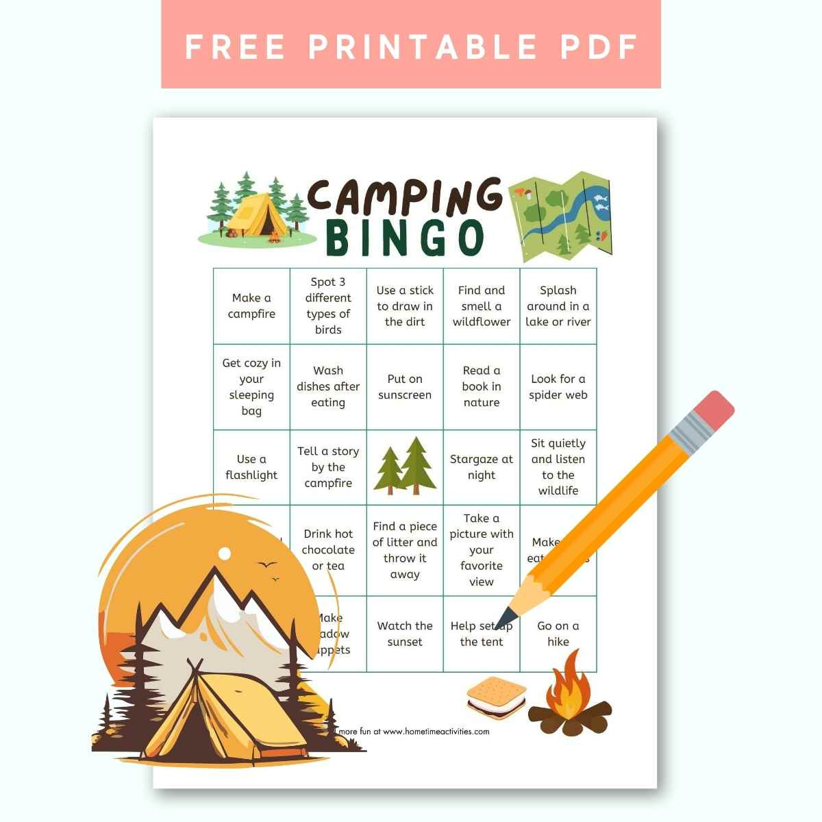 24 Camping Activities For Kids (Printable Activity Bingo) pertaining to Free Printable Camping Activity Sheets
