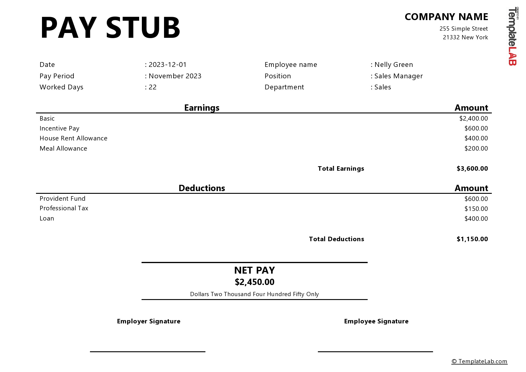 24 Free Pay Stub Templates [Word, Excel, Pdf] - Templatelab regarding Free Printable Check Stub Generator