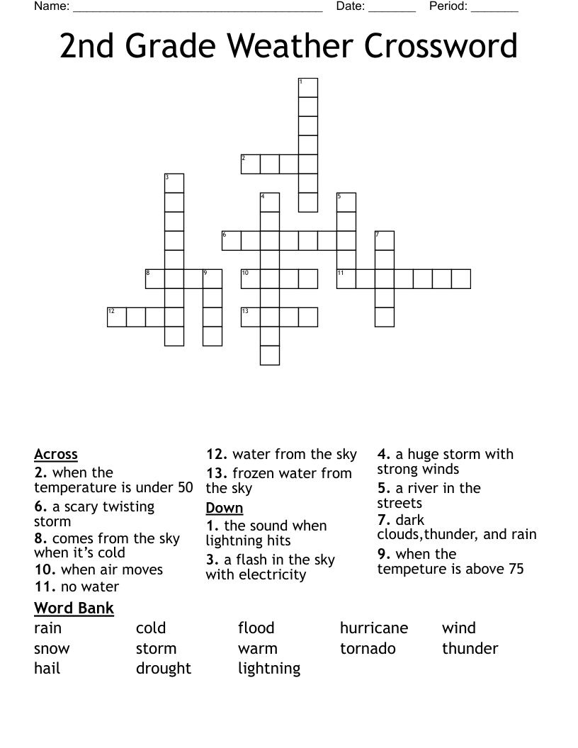 2Nd Grade Weather Crossword - Wordmint pertaining to Free Printable Crossword Puzzles For 2Nd Graders