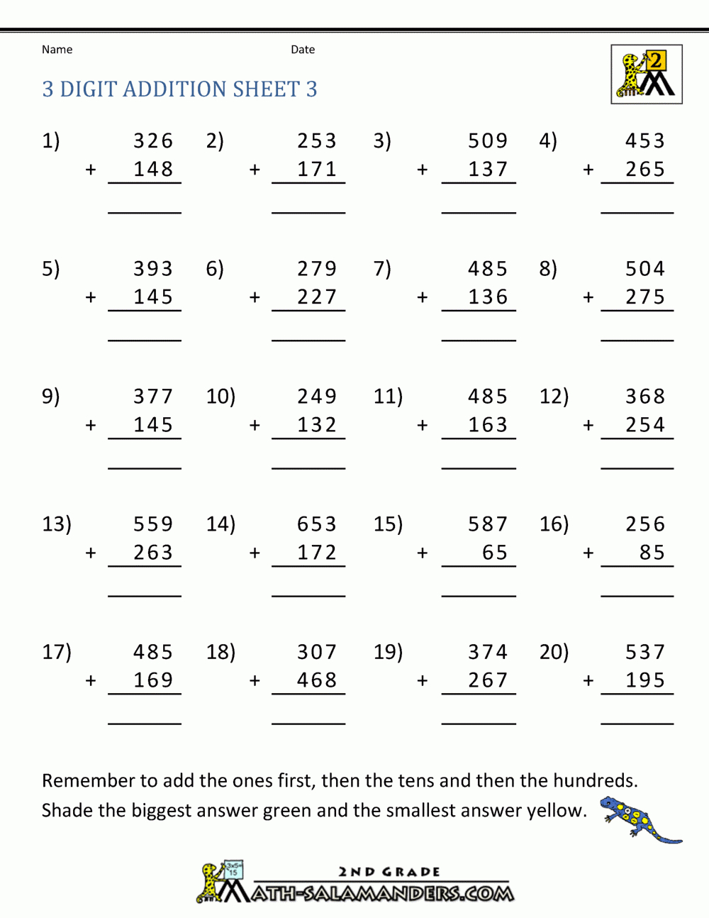 3 Digit Addition Regrouping Worksheets pertaining to Free Printable Column Addition Worksheets