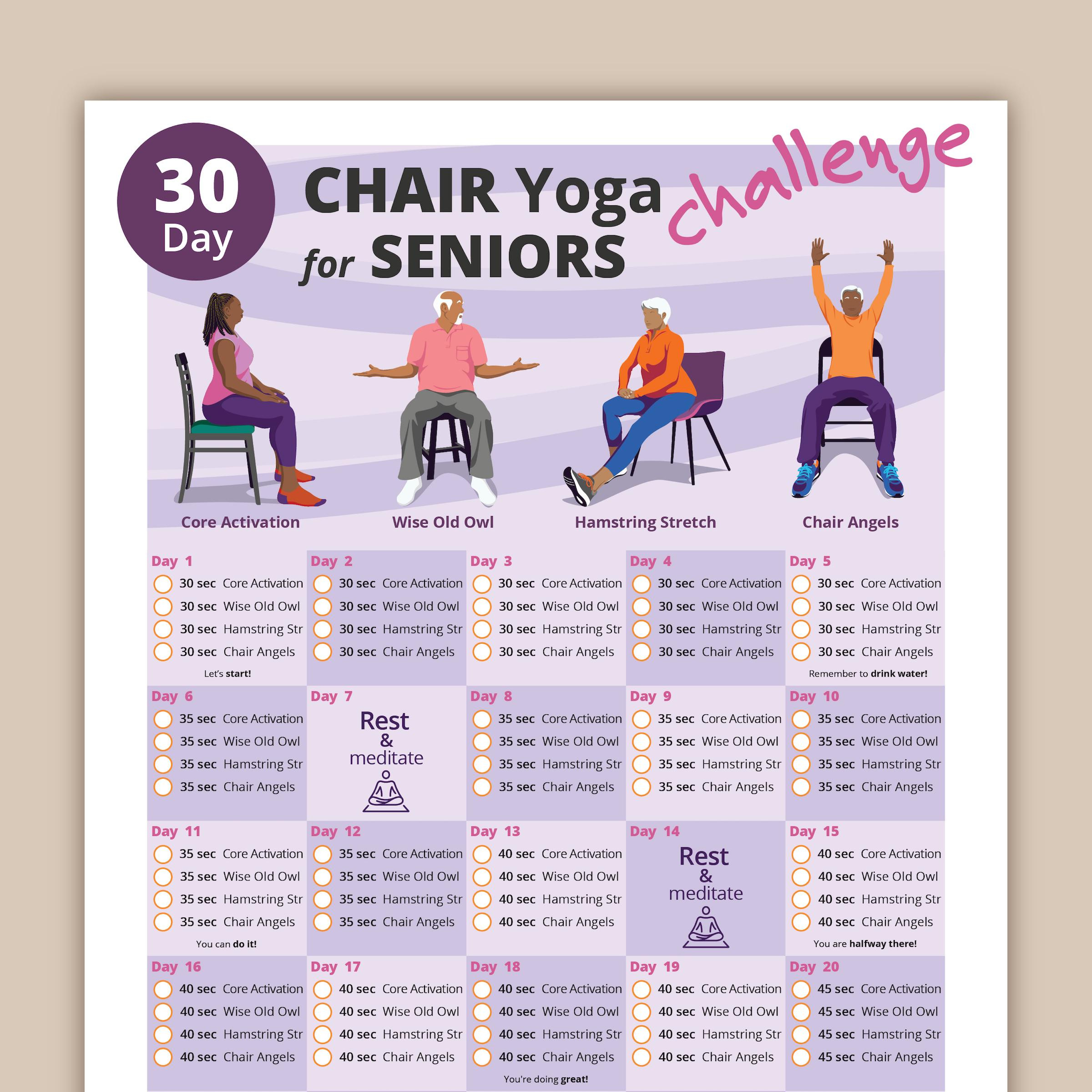 30 Day Chair Yoga For Seniors Challenge | Chair Exercise Guide I with Free Printable Chair Yoga Exercises With Pictures