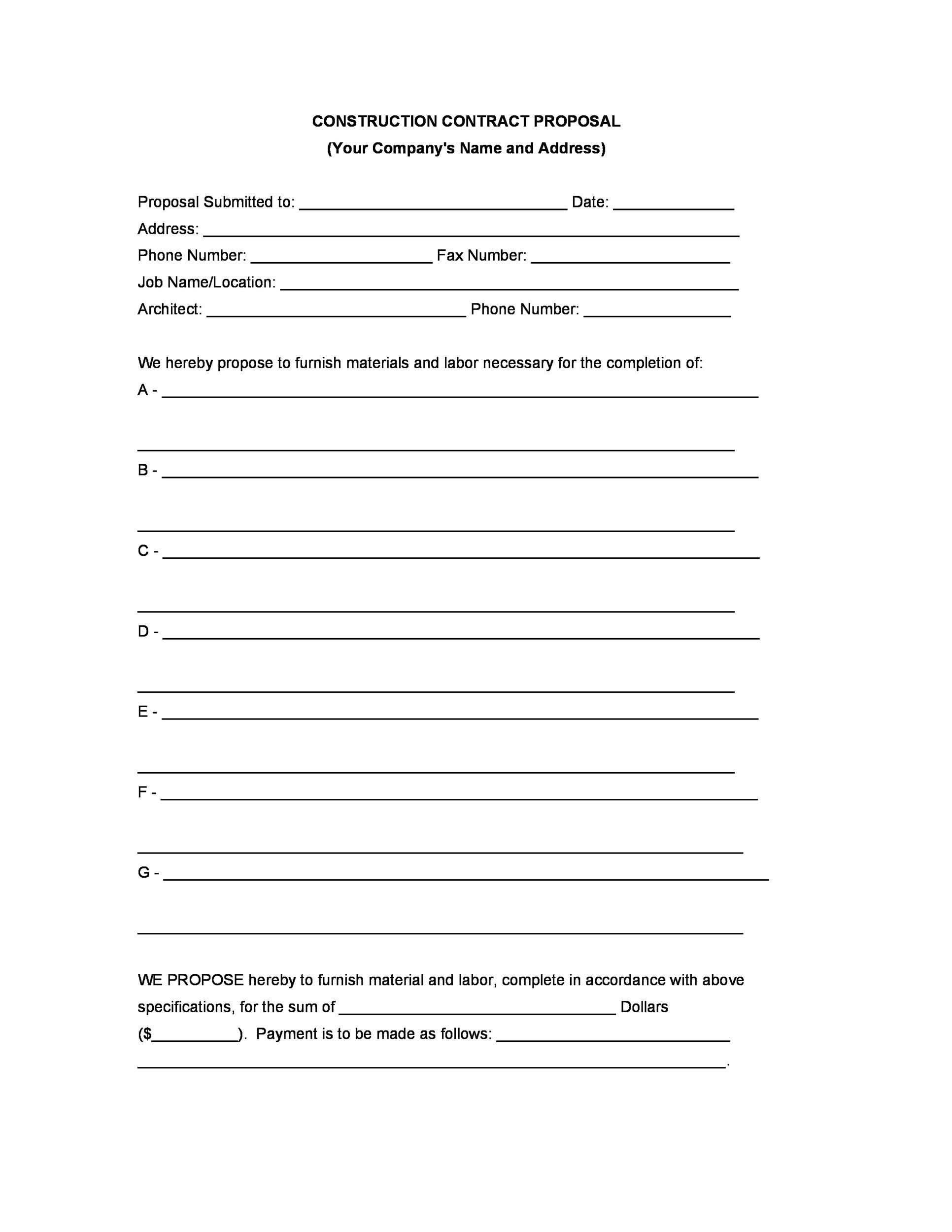 31 Construction Proposal Template &amp;amp; Construction Bid Forms for Free Printable Contractor Proposal Forms