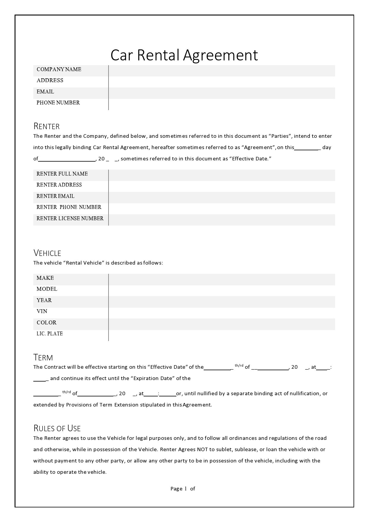 38 Free Car Rental Agreements [&amp;amp; Forms] ᐅ Templatelab for FREE Printable Car Rental Agreement
