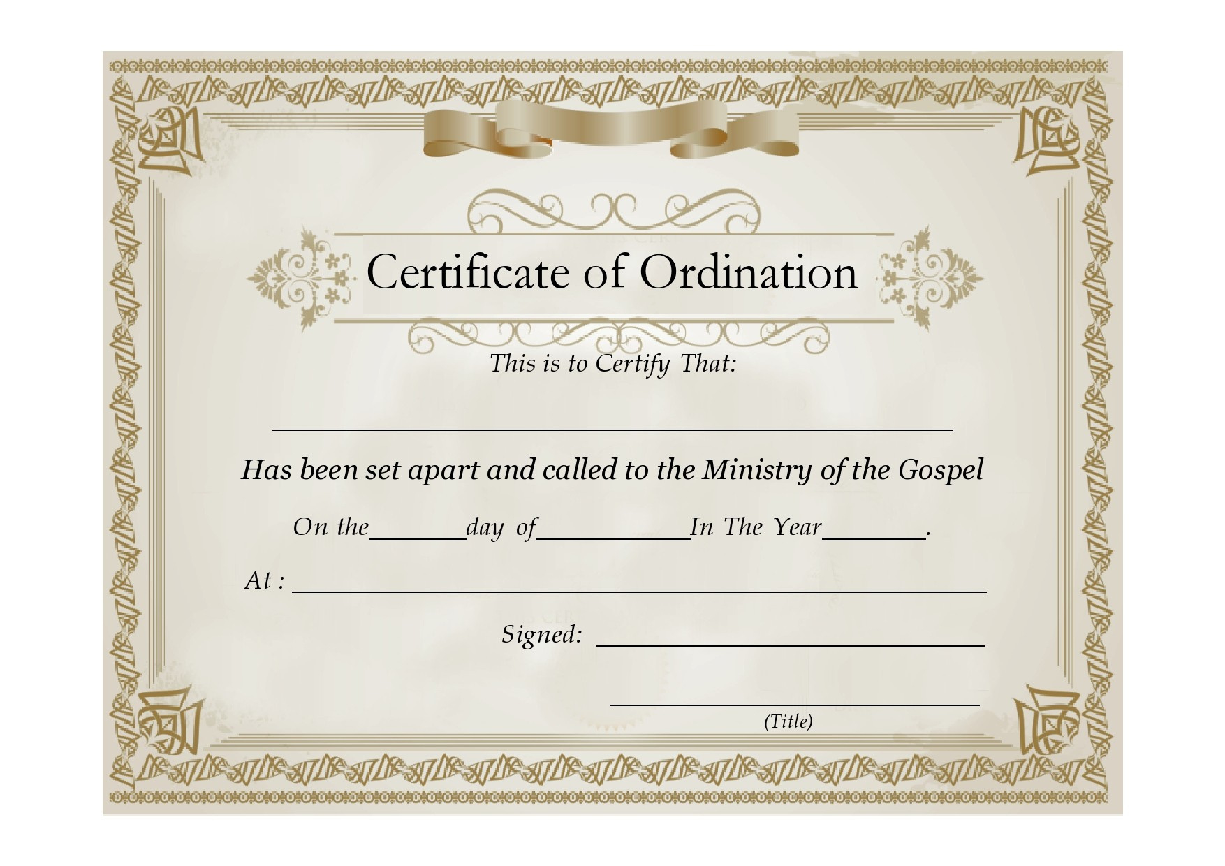 38 Ordination Certificate Templates (Free Printables) for FREE Printable Certificate of Ordination Template