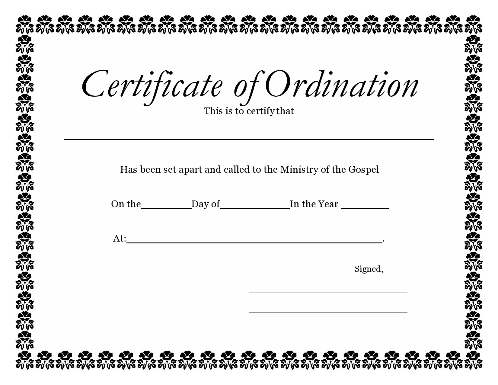 38 Ordination Certificate Templates (Free Printables) pertaining to FREE Printable Certificate of Ordination Template