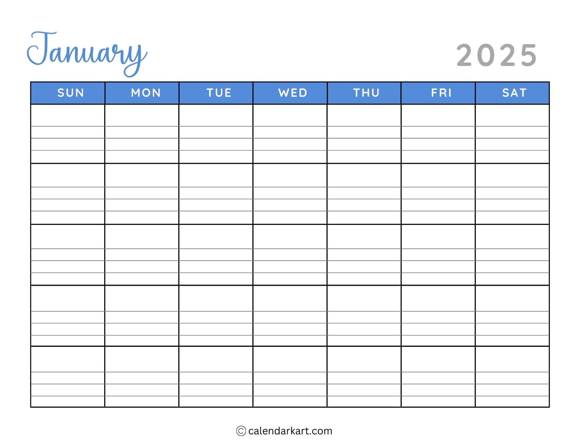 40+ Printable January 2025 Calendars | Free Pdf | Calendarkart with regard to Free Printable Calendar With Grid Lines