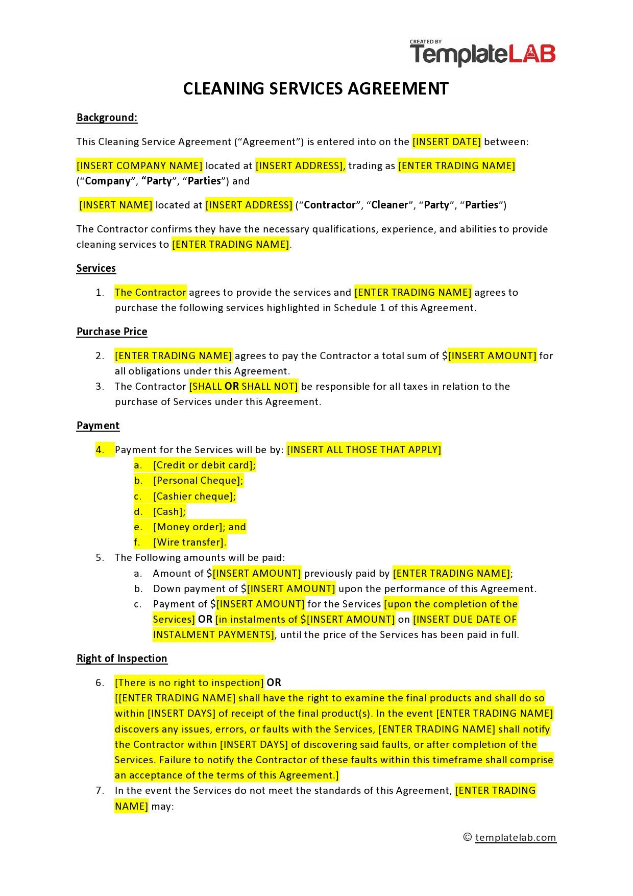 41 Printable Cleaning Contract Templates (100% Free) throughout Free Printable Cleaning Contract Template