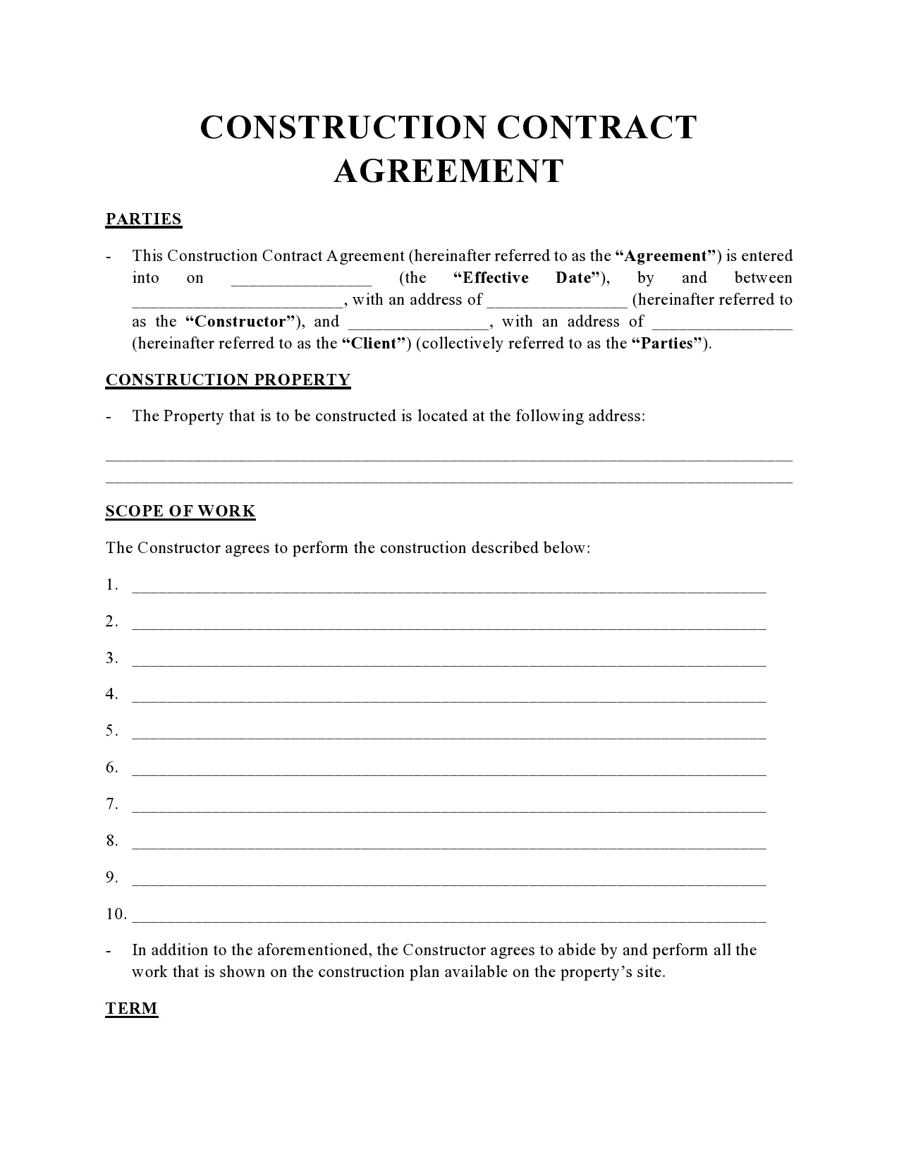 41 Simple Construction Contract Templates [100% Free] throughout FREE Printable Construction Contracts Forms