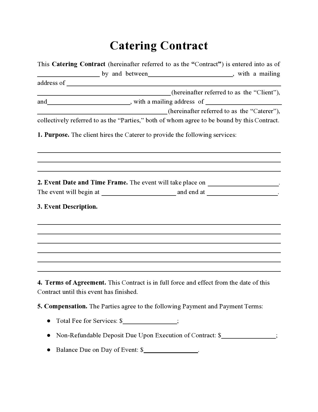 44 Catering Contract Templates (&amp;amp; Samples) ᐅ Templatelab with FREE Printable Catering Contract Forms