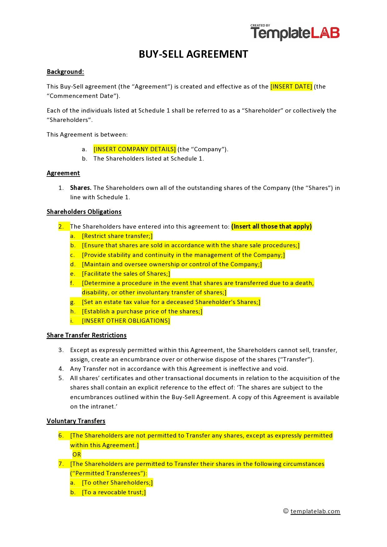 44 Free Buy-Sell Agreement Templates (&amp;amp; Samples) intended for FREE Printable Buy Sell Agreement
