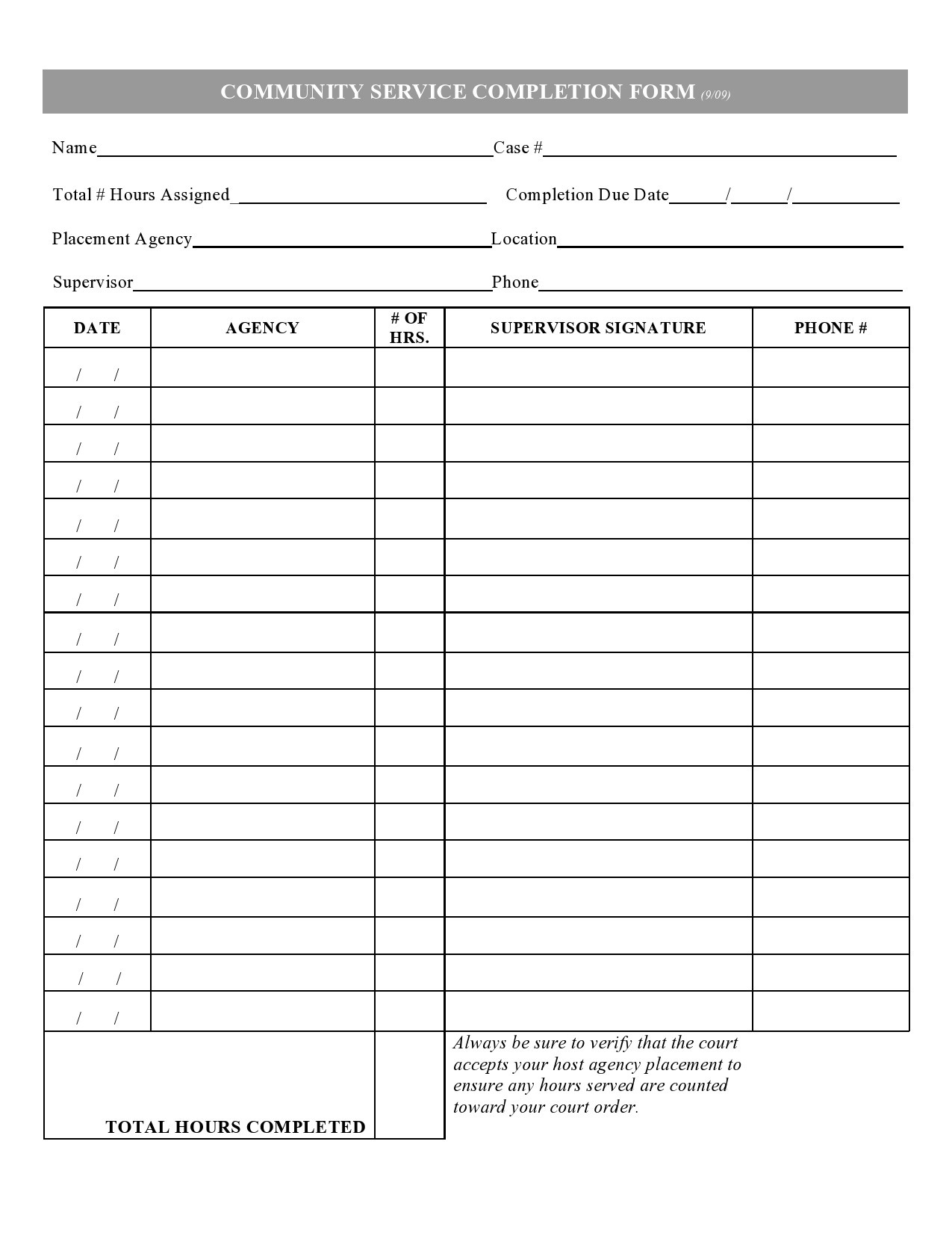 44 Printable Community Service Forms (Ms Word) ᐅ Templatelab intended for FREE Printable Community Service Hours Log Sheet