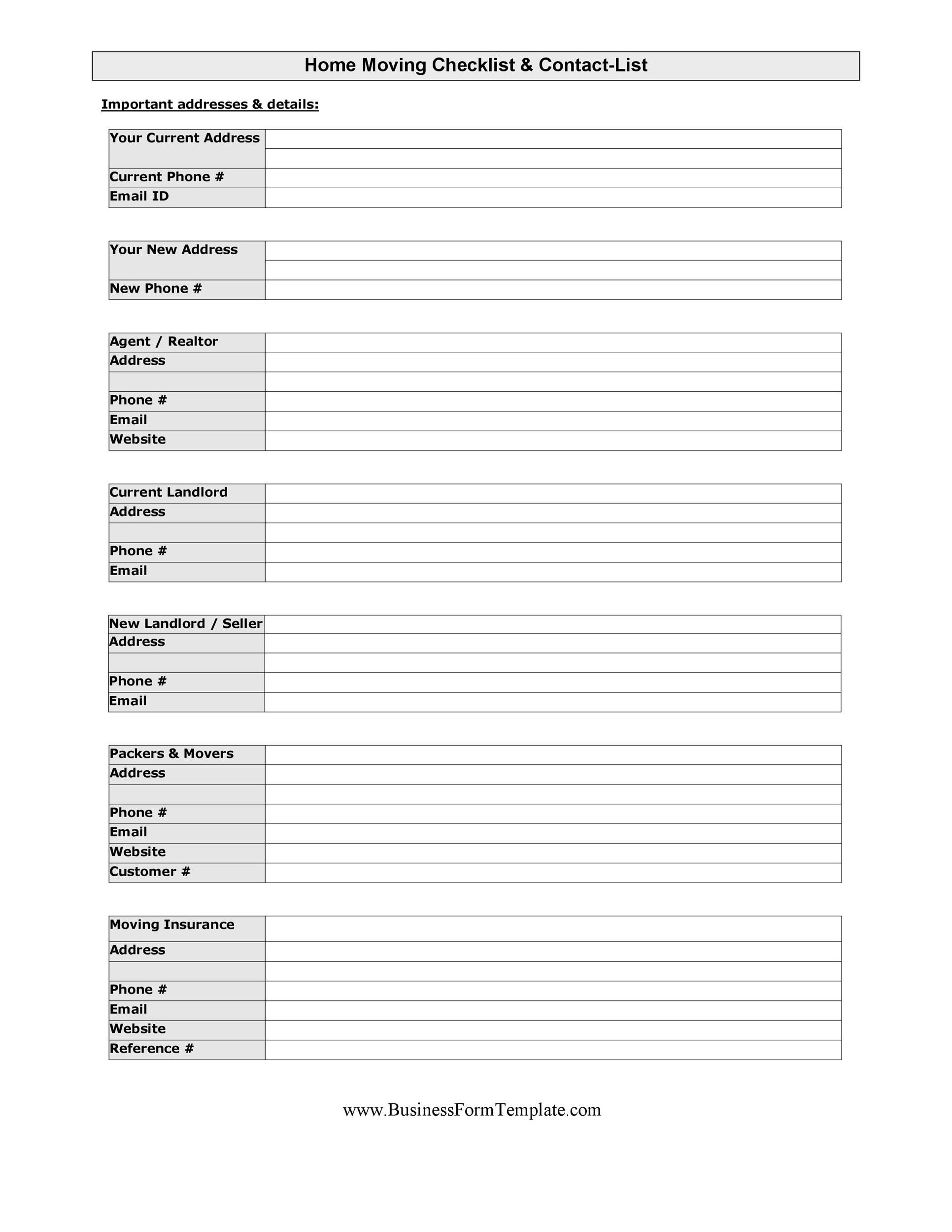 45 Great Moving Checklists [Checklist For Moving In / Out] ᐅ inside FREE Printable Checklist For Moving House