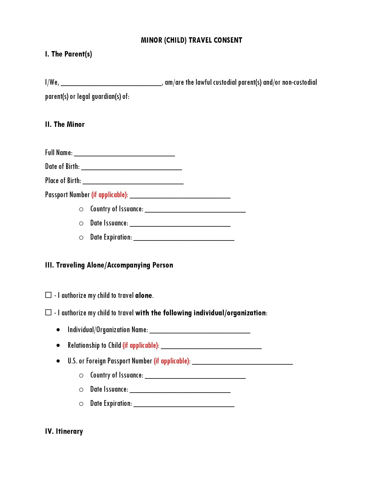 45 Printable Child Travel Consent Forms (Word &amp;amp; Pdf) inside FREE Printable Consent to Travel Form For Minors