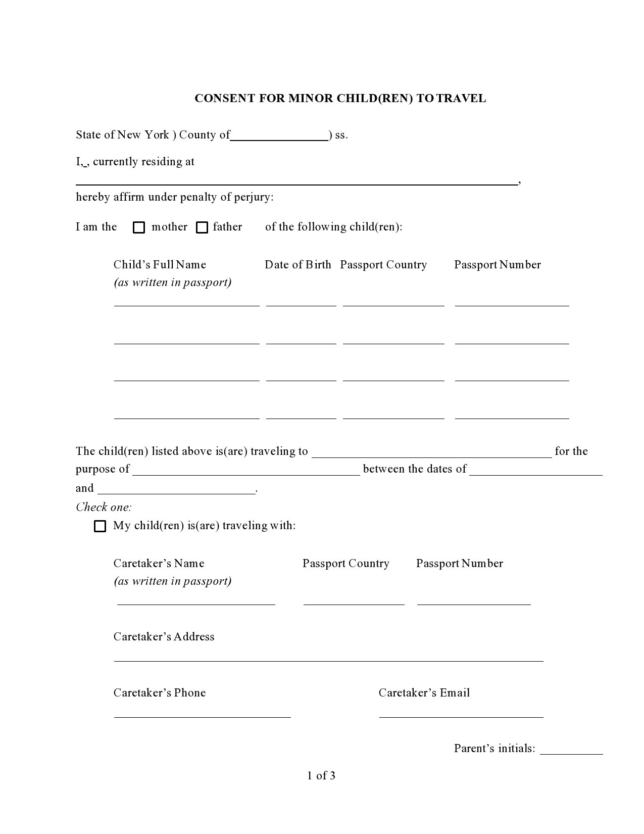 45 Printable Child Travel Consent Forms (Word &amp;amp; Pdf) with regard to FREE Printable Consent to Travel Form For Minors