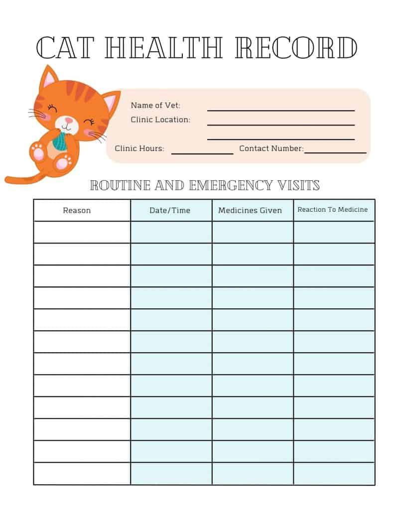 5 Free Printable Pet Health Record Sheets - My Printable Home intended for FREE Printable Cat Health Record