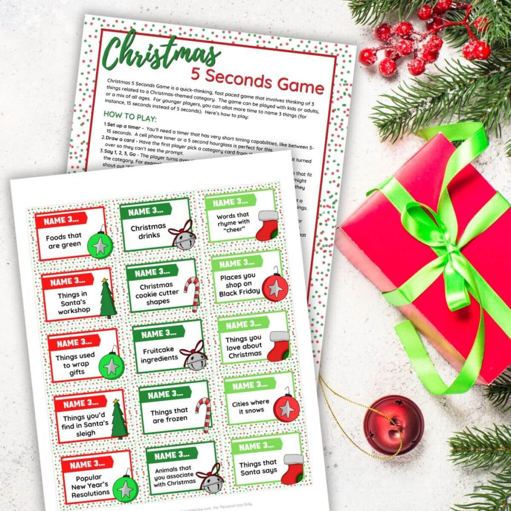 5 Seconds Christmas Game - A Fast-Paced Fun Party Game! - The throughout FREE Printable Christmas Icebreaker Games