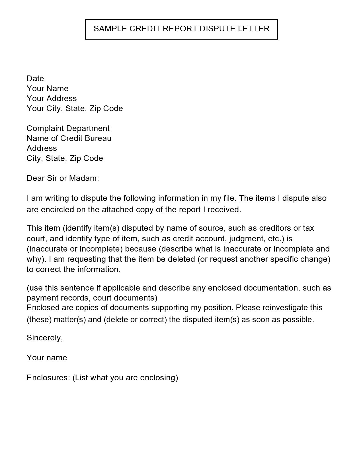 50 Best Credit Dispute Letters Templates [Free] ᐅ Templatelab throughout FREE Printable Credit Dispute Letters