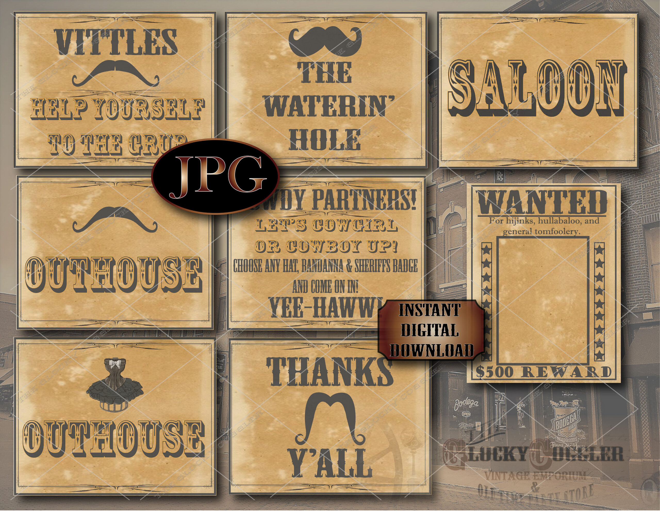 8 Sign Wild West Printable Set ~ Wanted Poster, Vittles, Waterin within Free Printable Cowboy Signs And Sayings