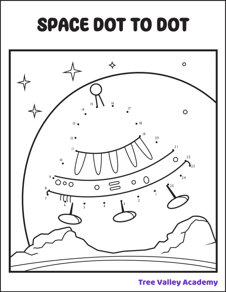 8 Space Dot To Dot Coloring Pages - Tree Valley Academy for Free Printable Connect The Dots Game