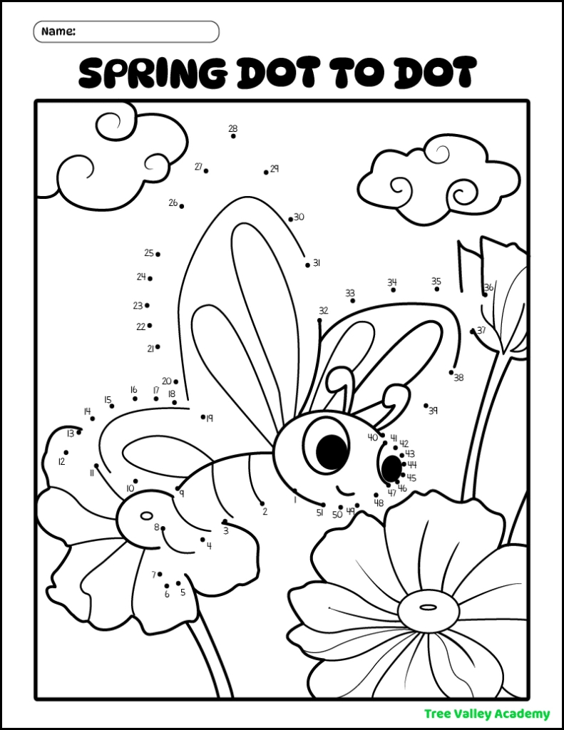 8 Spring Connect The Dots Coloring Pages - Tree Valley Academy inside Free Printable Connect The Dots For First Graders