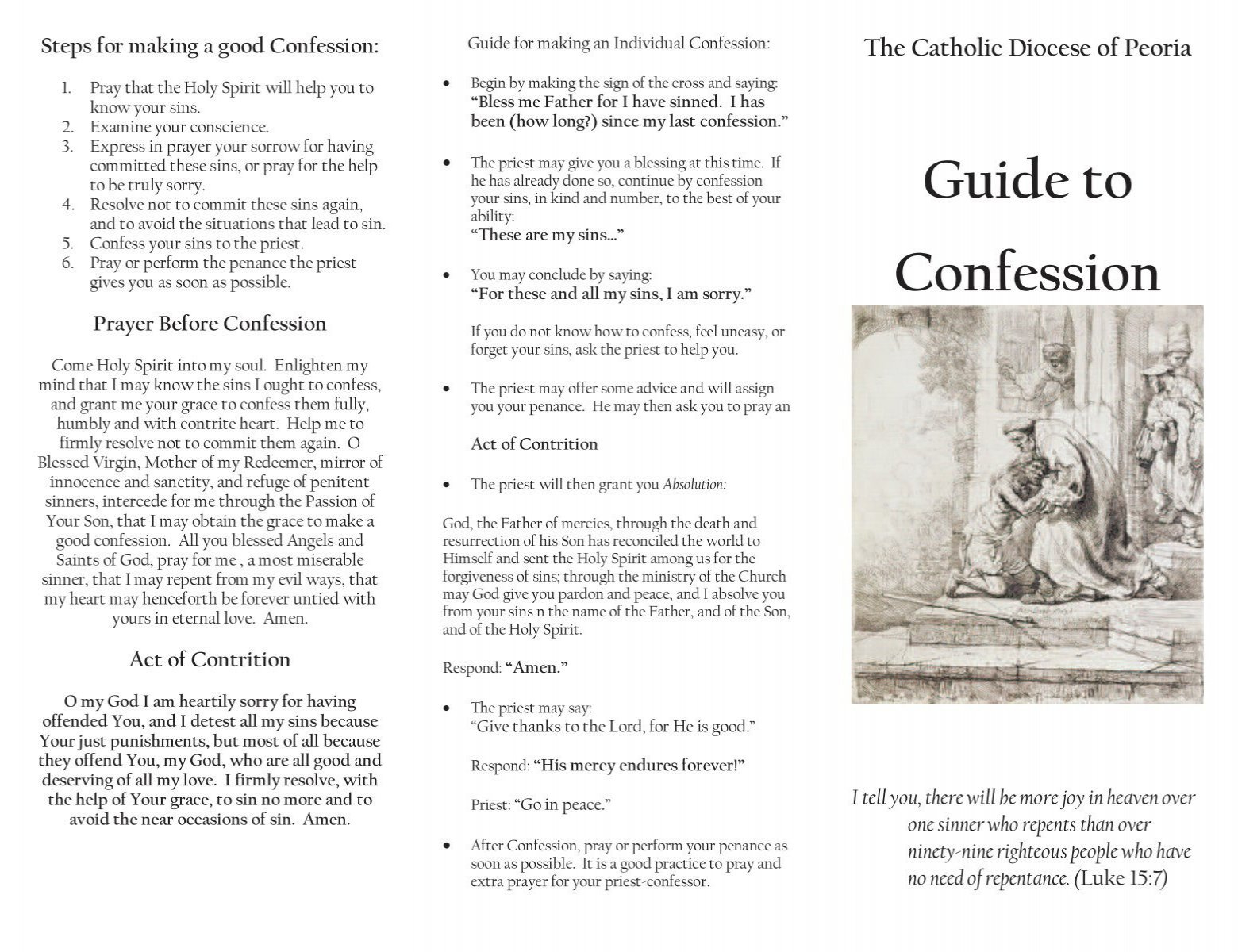 Adult Confession Guide - The Catholic Diocese Of Peoria pertaining to Free Printable Catholic Confession Guide