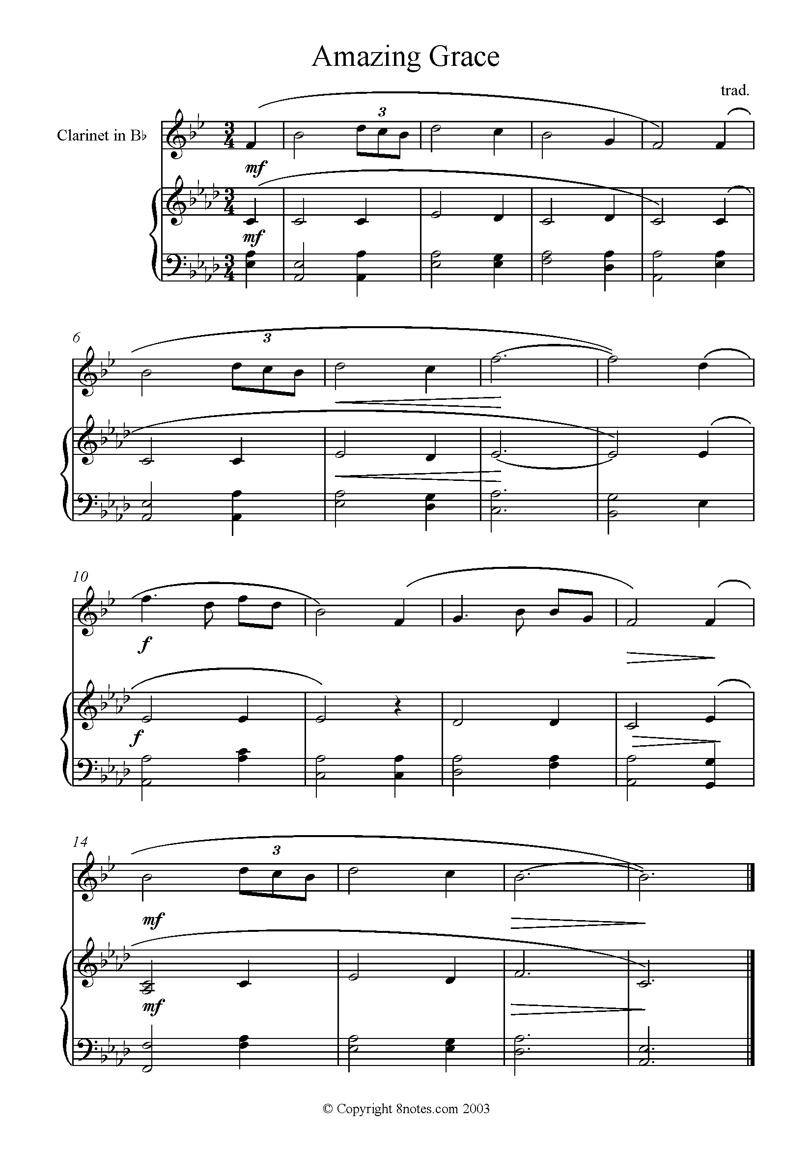Amazing Grace For Clarinet - Free Sheet Music For Clarinet with regard to FREE Printable Clarinet Sheet Music