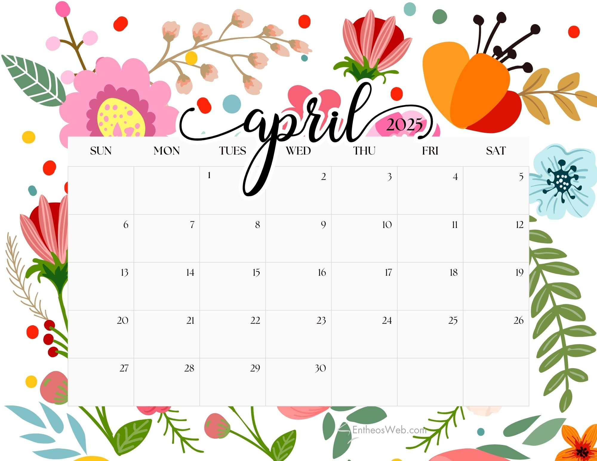 April 2025 Calendar Printables | Entheosweb pertaining to FREE Printable Calendar April 2025