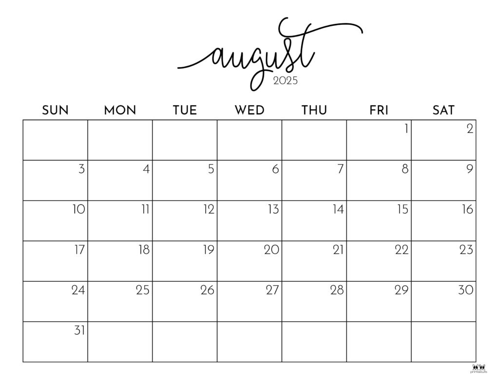 August 2025 Calendars - 107 Free Printables | Printabulls regarding FREE Printable Calendar August 2025