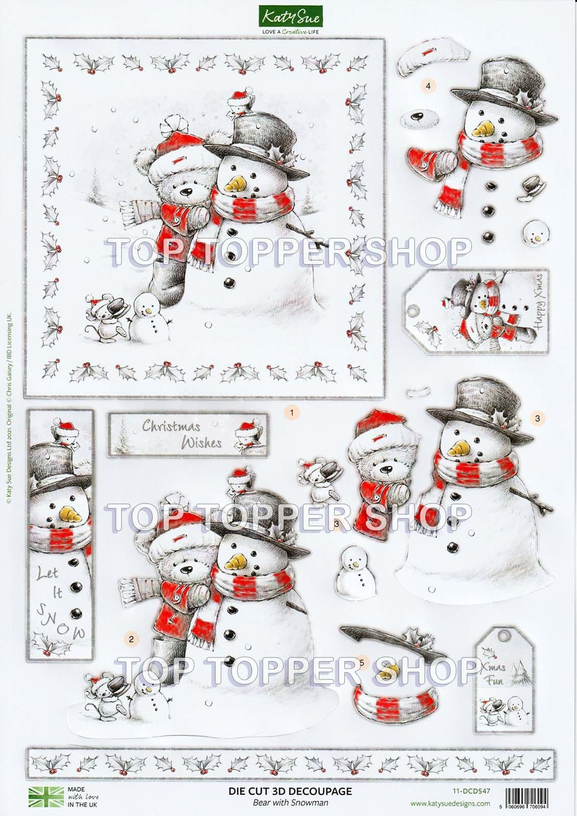 Bear With Snowman A4 Die Cut Christmas Decoupage Sheet - Katy Sue intended for FREE Printable Christmas Decoupage Sheets