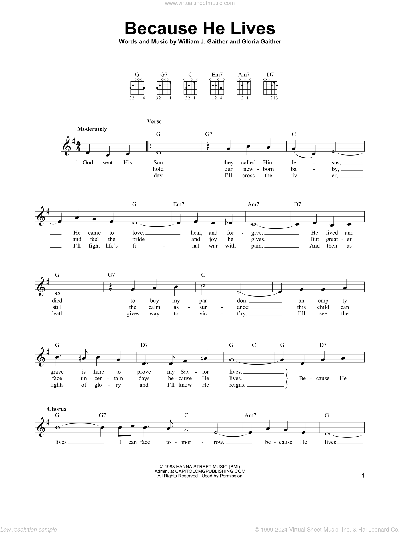 Because He Lives Sheet Music For Guitar Solo (Chords) (Pdf) in FREE Printable Christian Sheet Music For Guitar
