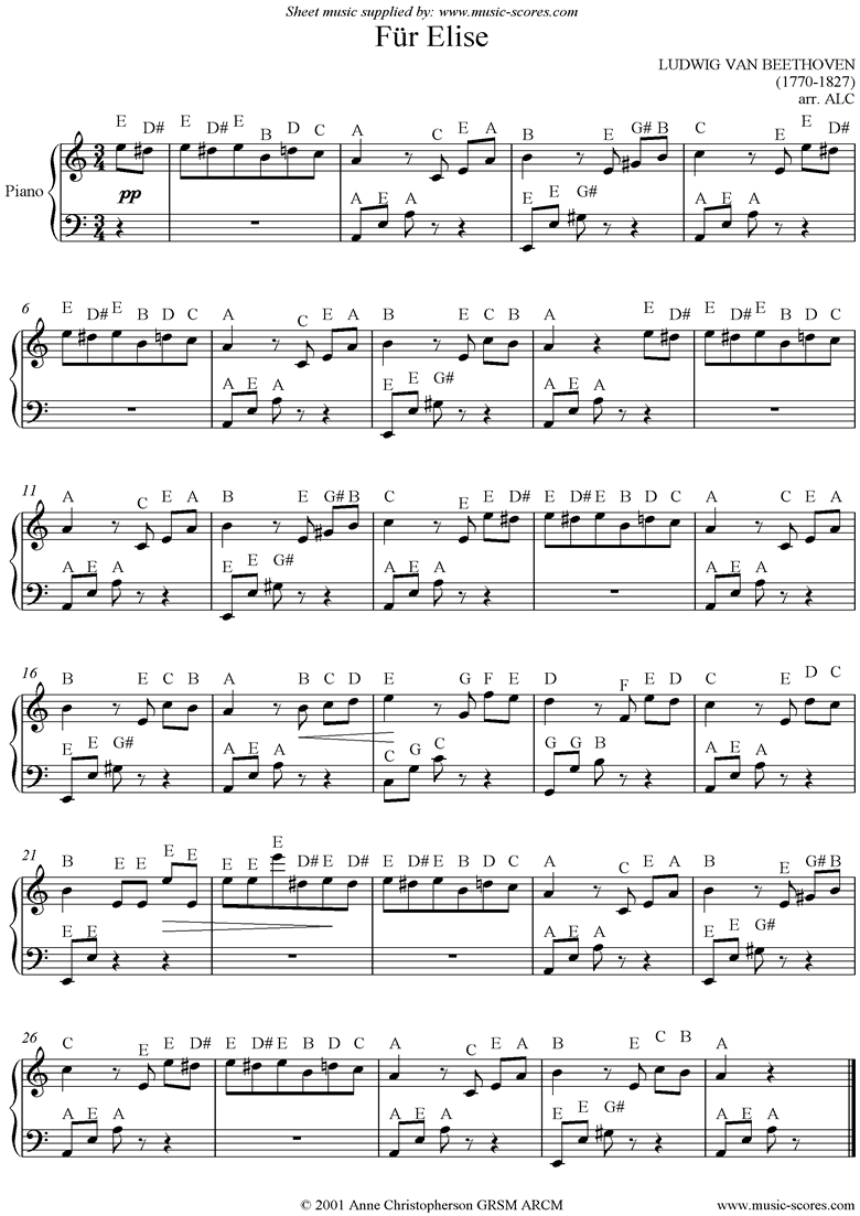 Beethoven: Für Elise 1St Theme Easy Piano Classical Sheet Music within FREE Printable Classical Sheet Music For Piano