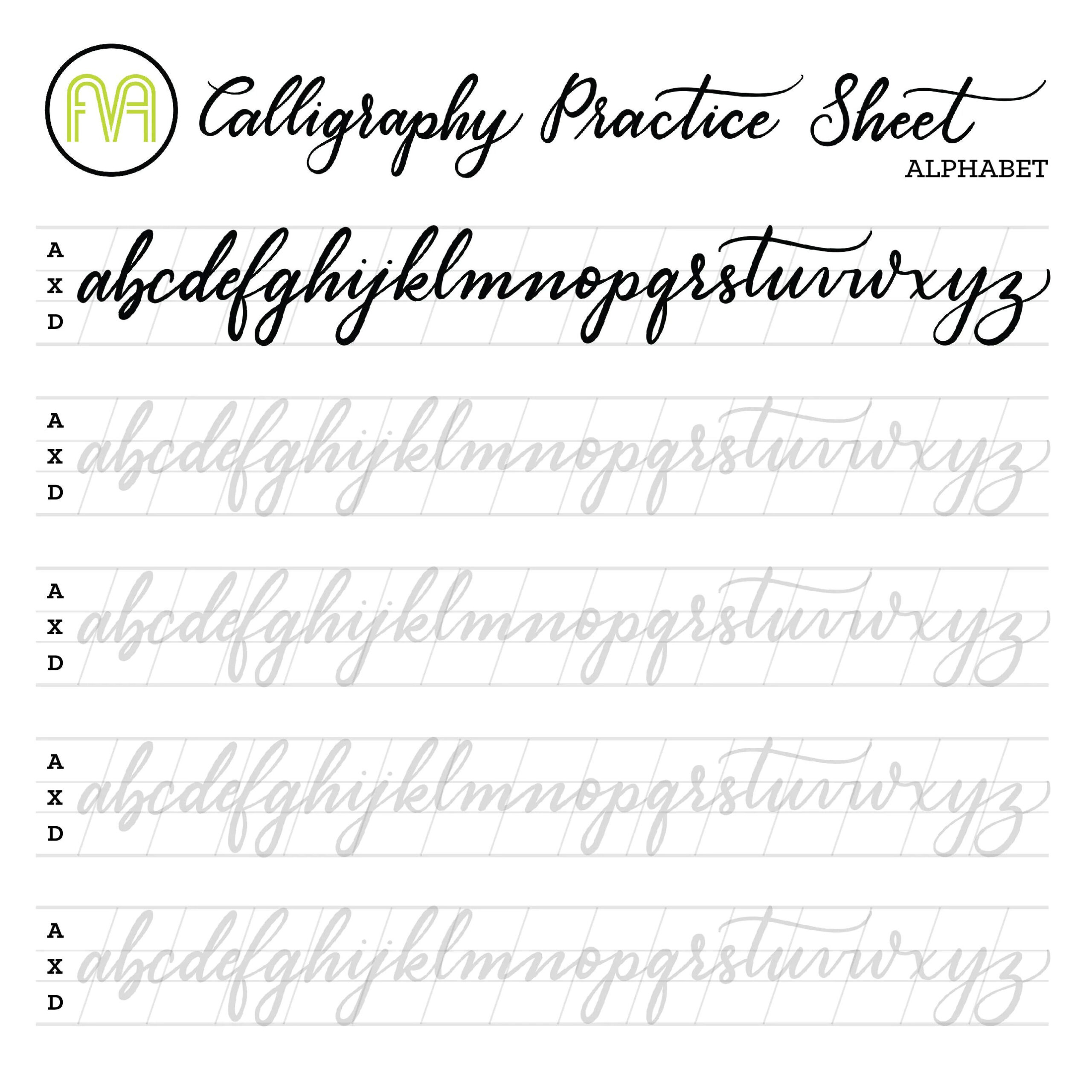 Beginner Printable Calligraphy Practice Sheets - Printable Party intended for FREE Printable Calligraphy Practice Sheets For Beginners