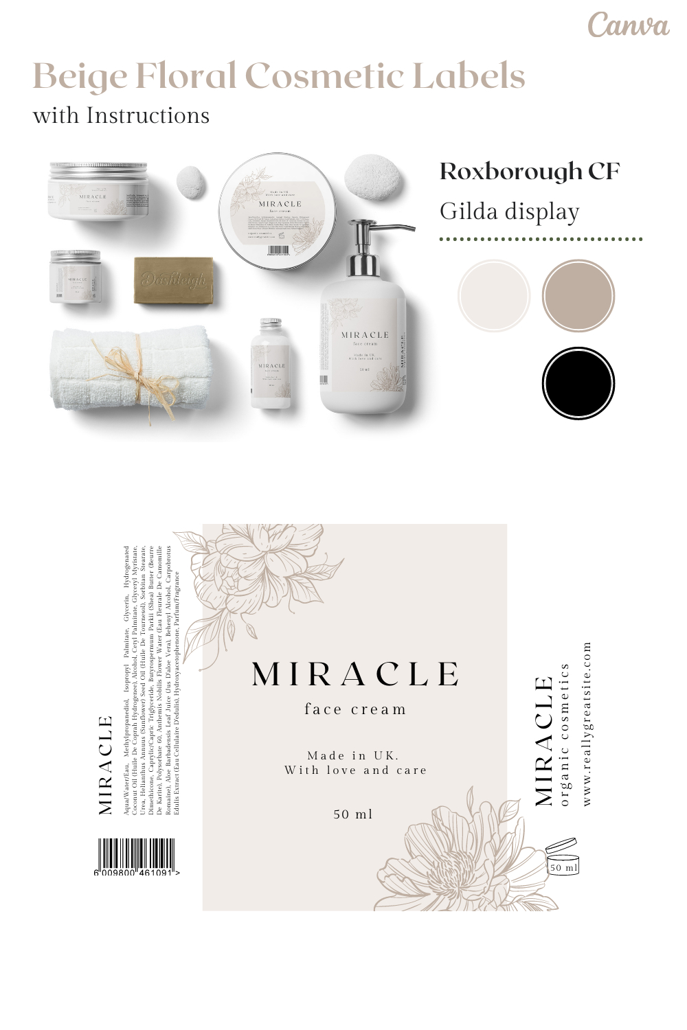 Beige Floral Cosmetic Labels Download Templates Free — Dashleigh with regard to Free Printable Cosmetic Label Template