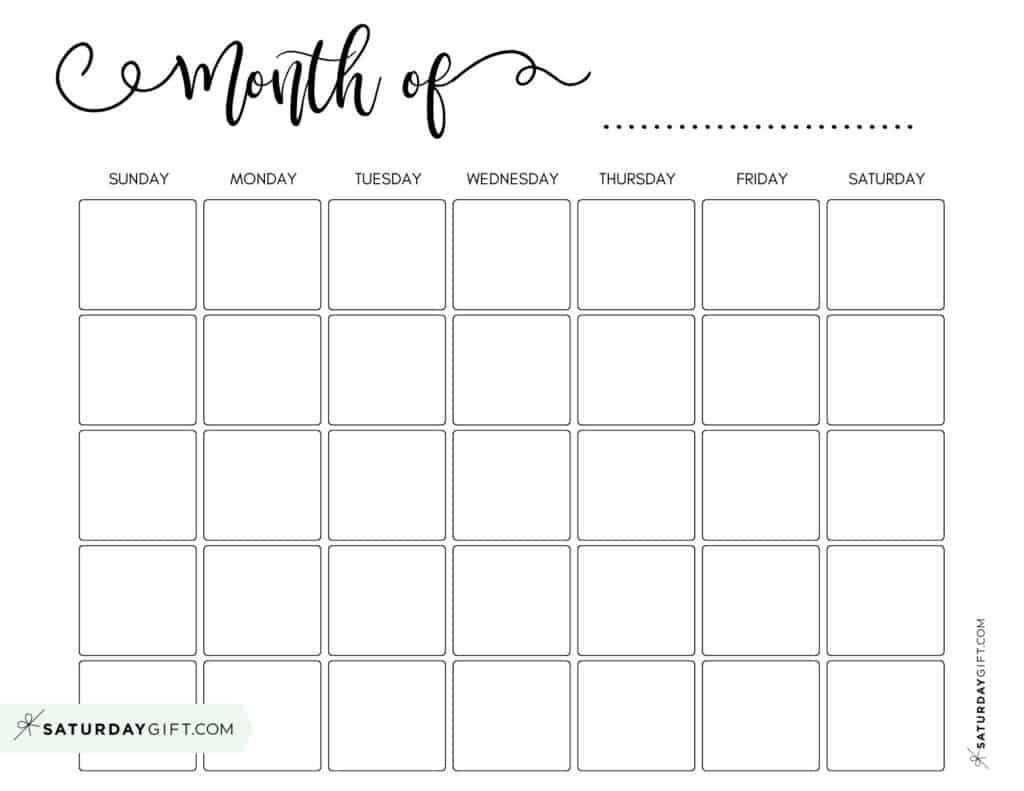 Blank Calendar Templates - 29 Cute &amp;amp; Free Printables | Saturdaygift regarding FREE Printable Calendar Templates Cute